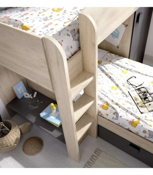 Cama tren Baeza montaje reversible en natural-grafito 150 cm(alto)255 cm(ancho)110 cm(largo)