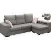 Chaiselongue reversible Bea color gris con dos taburetes, 230 cm (Ancho) x 155 cm (Fondo) x 92 cm (Alto)