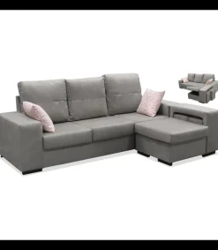 Chaiselongue reversible Bea color gris con dos taburetes, 230 cm (Ancho) x 155 cm (Fondo) x 92 cm (Alto)