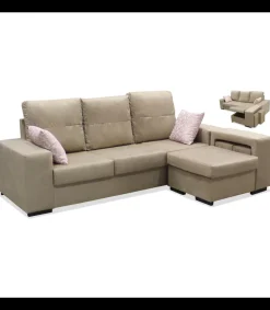 Chaiselongue reversible Bea Beige con dos taburetes, 230 cm (Ancho) x 155 cm (Fondo) x 92 cm (Alto)