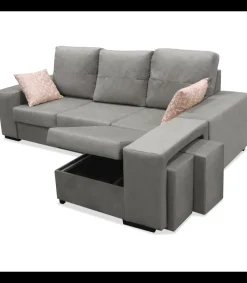 Chaiselongue reversible Bea color gris con dos taburetes, 230 cm (Ancho) x 155 cm (Fondo) x 92 cm (Alto)
