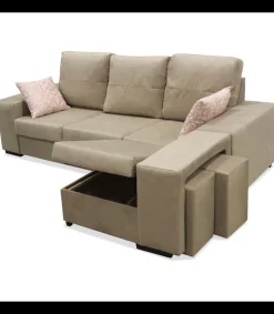 Chaiselongue reversible Bea Beige con dos taburetes, 230 cm (Ancho) x 155 cm (Fondo) x 92 cm (Alto)