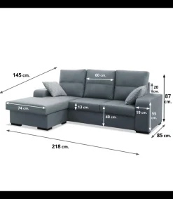 Chaiselongue reversible Nata color gris, 218cm(ancho) 145cm(fondo) 87cm(alto)