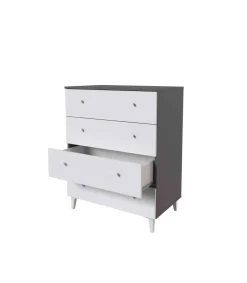 Cómoda 4 cajones Luna acabado gris parís/blanco. 100.4cm(alto), 80cm(ancho), 48cm(fondo)