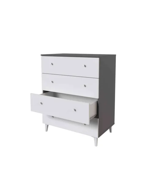 Cómoda 4 cajones Luna acabado gris parís/blanco. 100.4cm(alto), 80cm(ancho), 48cm(fondo)