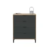 Cómoda con 4 Cajones para Dormitorio Luz en Color roble nodi/ antracita, 77,5cm(Ancho) 94cm(Alto) 40cm(Fondo)