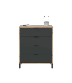 Cómoda con 4 Cajones para Dormitorio Luz en Color roble nodi/ antracita, 77,5cm(Ancho) 94cm(Alto) 40cm(Fondo)