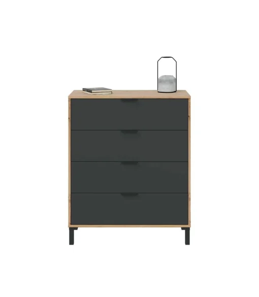 Cómoda con 4 Cajones para Dormitorio Luz en Color roble nodi/ antracita, 77,5cm(Ancho) 94cm(Alto) 40cm(Fondo)