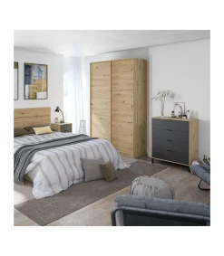 Cómoda con 4 Cajones para Dormitorio Luz en Color roble nodi/ antracita, 77,5cm(Ancho) 94cm(Alto) 40cm(Fondo)