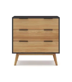 Cómoda para dormitorio modelo Julen 3 cajones acabado cera/bocamina, 108cm(ancho) 83cm(alto) 40cm (largo)