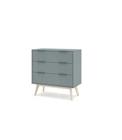 Cómoda para dormitorio modelo Nicolás 3 cajones acabado verde kaki/cera blanca, 80cm(ancho) 83cm(alto) 40cm (fondo).