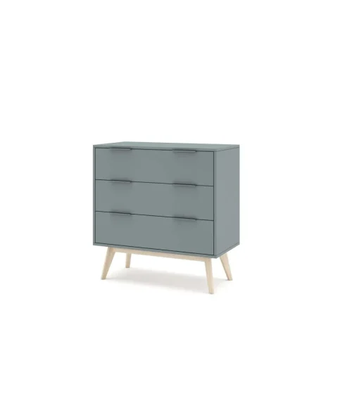Cómoda para dormitorio modelo Nicolás 3 cajones acabado verde kaki/cera blanca, 80cm(ancho) 83cm(alto) 40cm (fondo).