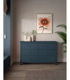 Cómoda para dormitorio modelo Miguel 6 cajones acabado azul, 130cm(ancho) 80cm(alto) 45cm(fondo).