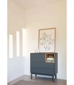 Cómoda para dormitorio modelo Corvo 1 hueco 4 cajones acabado gris antracita, 40cm(ancho) 90cm(alto) 90cm (largo)