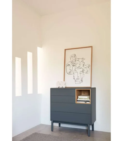 Cómoda para dormitorio modelo Corvo 1 hueco 4 cajones acabado gris antracita, 40cm(ancho) 90cm(alto) 90cm (largo)