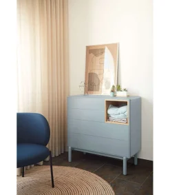 Cómoda para dormitorio modelo Corvo 1 hueco 4 cajones acabado gris perla, 40cm(ancho) 90cm(alto) 90cm (largo)
