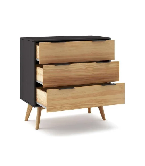 Cómoda para dormitorio modelo Julen 3 cajones acabado cera/bocamina, 108cm(ancho) 83cm(alto) 40cm (largo)