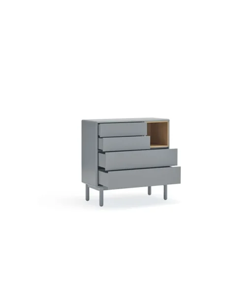 Cómoda para dormitorio modelo Corvo 1 hueco 4 cajones acabado gris perla, 40cm(ancho) 90cm(alto) 90cm (largo)