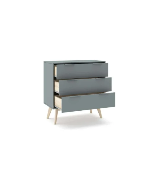 Cómoda para dormitorio modelo Nicolás 3 cajones acabado verde kaki/cera blanca, 80cm(ancho) 83cm(alto) 40cm (fondo).