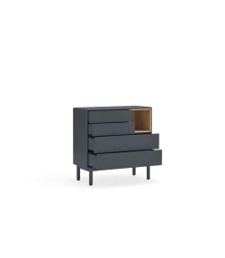 Cómoda para dormitorio modelo Corvo 1 hueco 4 cajones acabado gris antracita, 40cm(ancho) 90cm(alto) 90cm (largo)