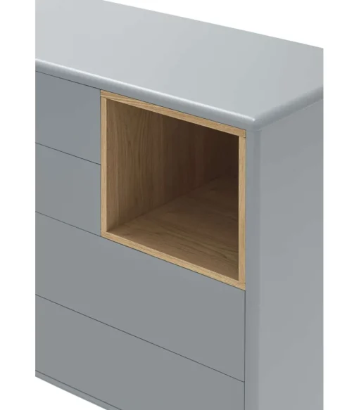 Cómoda para dormitorio modelo Corvo 1 hueco 4 cajones acabado gris perla, 40cm(ancho) 90cm(alto) 90cm (largo)