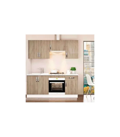 Cocina completa con encimera y con zocalo de 180 cm(ancho) color roble cortez, KIT-KIT