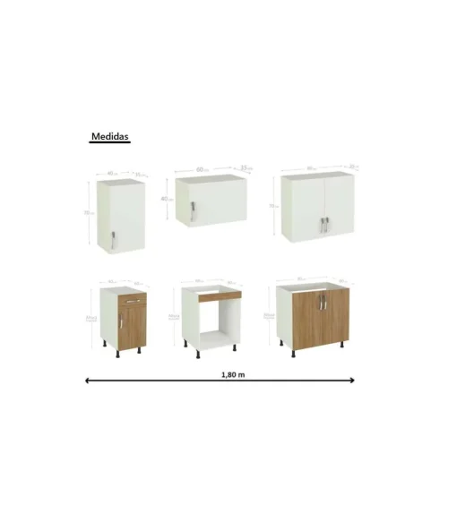 Cocina completa con encimera y con zocalo de 180 cm(ancho) color roble-blanco KIT-KIT