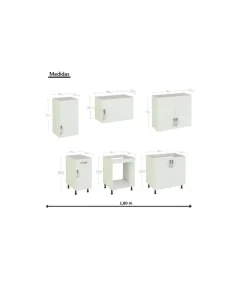 Cocina completa con encimera y con zocalo de 180 cm(ancho) color roble cortez, KIT-KIT