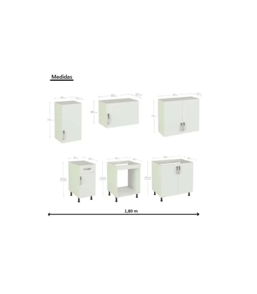 Cocina completa con encimera y con zocalo de 180 cm(ancho) color roble cortez, KIT-KIT