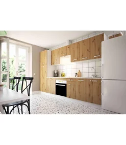 Cocina completa con zocalo y encimera 3 metros(ancho) color roble albar, KIT-KIT