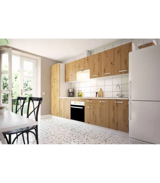 Cocina completa con zocalo y encimera 3 metros(ancho) color roble albar, KIT-KIT