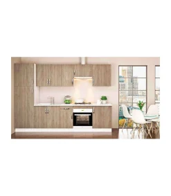 Cocina completa con zocalo y encimera 3 metros(ancho) color roble cortez, KIT-KIT