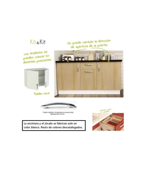 Cocina completa con zocalo y encimera 3 metros(ancho) color roble cortez, KIT-KIT