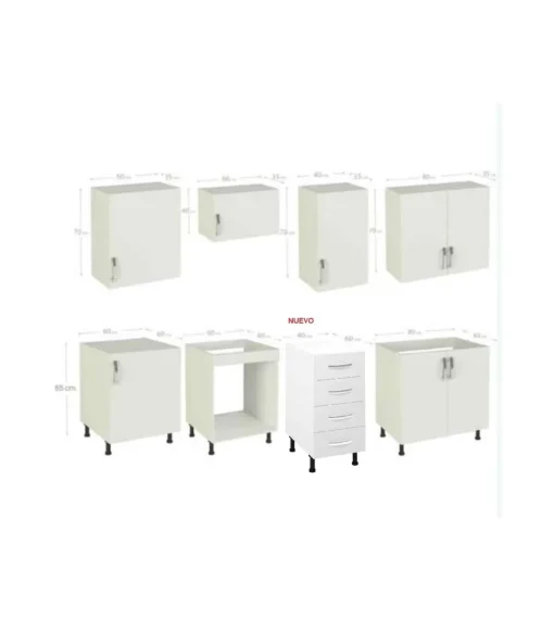Cocina completa KIT-KIT NEW con zocalo y encimera 240 cm color gris