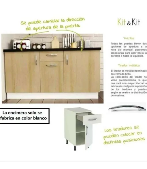 Cocina completa sin encimera y sin zocalo de 3 metros(ancho) color roble-blanco KIT-KIT