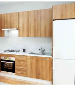 Cocina Kit-Chef sin zocalo y sin encimera de 280 cm(ancho) en roble.
