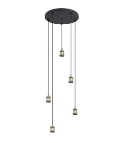 Colgante 5 luces,modelo Acebuche acabado negro/cuero 40 cm(alto)9 cm(ancho)9 cm(largo)
