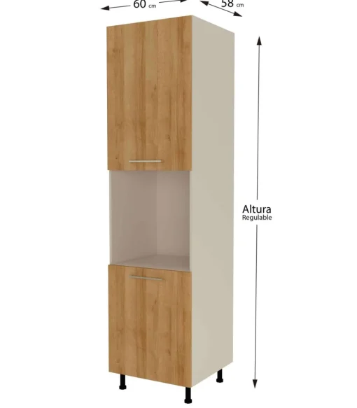 Columna horno con 2 puertas acabado en roble vega, 235 cm(alto)60 cm(ancho)60 cm(largo)