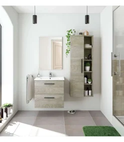 Columna suspendida Buñol para baño con una puerta y estantes acabado roble 135 cm(alto) 50 cm(ancho) 25 cm(largo)