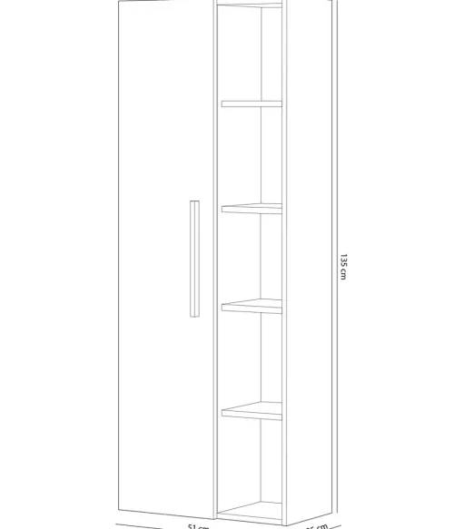 Columna suspendida Buñol para baño con una puerta y estantes acabado roble 135 cm(alto) 50 cm(ancho) 25 cm(largo)