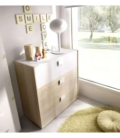 Comoda Santisteban 3 cajones en acabado natural/blanco 81 cm(alto)80 cm(ancho)43 cm(largo)