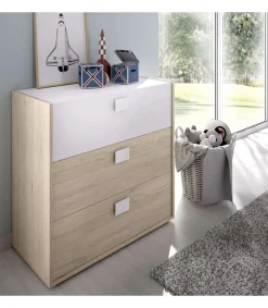 Comoda Santisteban 3 cajones en acabado natural/blanco 81 cm(alto)80 cm(ancho)43 cm(largo)