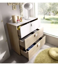 Comoda Santisteban 3 cajones en acabado natural/blanco 81 cm(alto)80 cm(ancho)43 cm(largo)