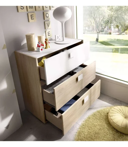 Comoda Santisteban 3 cajones en acabado natural/blanco 81 cm(alto)80 cm(ancho)43 cm(largo)