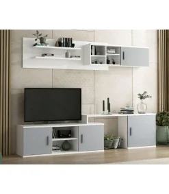 Composición de salón Benalúa en blanco y aluminio. De 220 a 270 cm de ancho. Se sirve montado.