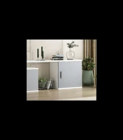 Composición de salón Benalúa en blanco y aluminio. De 220 a 270 cm de ancho. Se sirve montado.