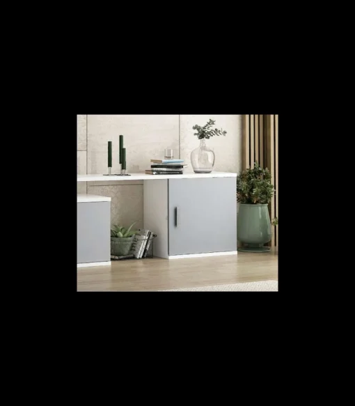 Composición de salón Benalúa en blanco y aluminio. De 220 a 270 cm de ancho. Se sirve montado.