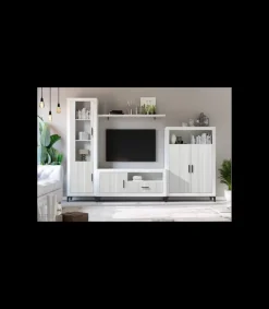 Composición de salón Elena blanco y gris. 300 cm de ancho. Se sirve montado.