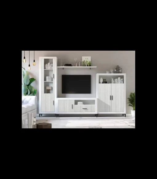 Composición de salón Elena blanco y gris. 300 cm de ancho. Se sirve montado.