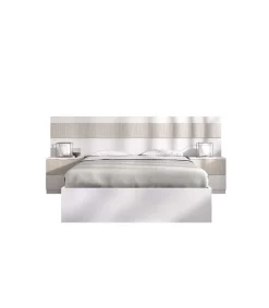 Conjunto cama, dos mesitas y armario vestidor Borja acabado blanco/alistonado.